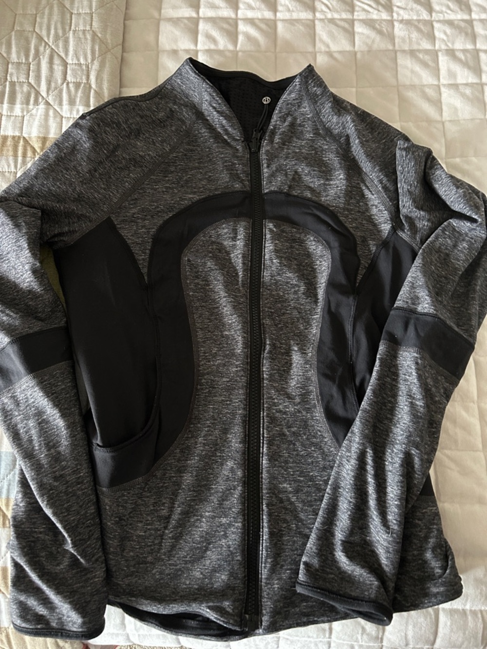 lululemon Heather Gray & Black Zip-Front Athletic Top
